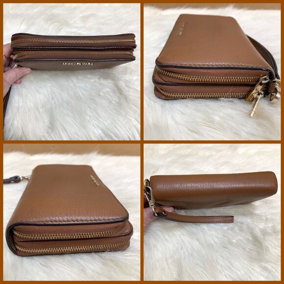 MICHAEL KORS Vintage JET SET Large Double Zip Brown Leather Wrist Wallet - Picture 13 of 16